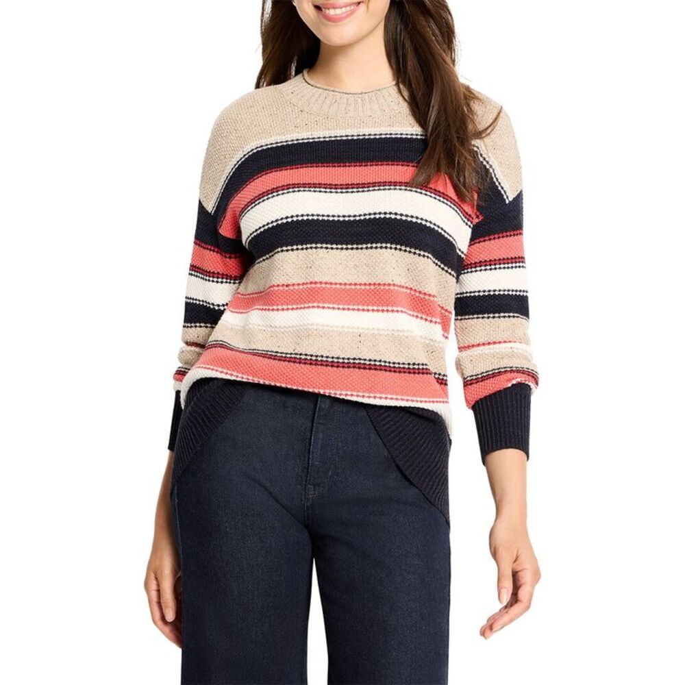 Nic+Zoe Womens  Petite Speckled Knit Striped Wool-Blend Sweater
